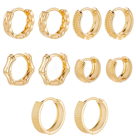 5 Pairs 5 Style Rack Plating Ring Brass Hoop Earrings for Women EJEW-BBC0001-97-1