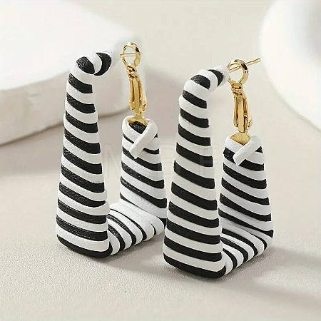 Rectangle with Stripe Alloy Imitation Leather Hoop Earrings FS-WG9C653-03-1