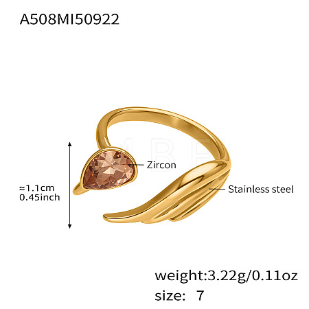 304 Stainless Steel Enamel & Single Cubic Zirconia Cuff Open Rings WG5850F-03-1