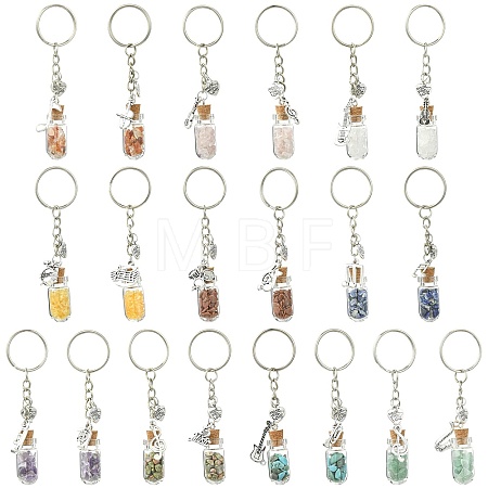 20Pcs Glass Bottle with Natural & Synthetic Gemstone Chip Keychains KEYC-CJ00014-1