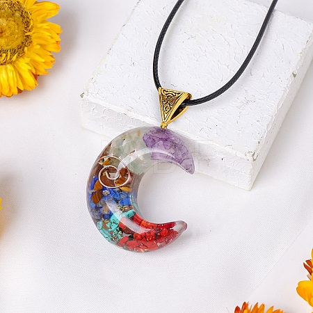 Resin with Gemstone inside 7 Chakra Pendant Necklaces PW-WG74B6A-03-1