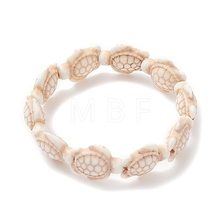 Dyed Synthetic Turquoise Tortoise Beaded Stretch Bracelet for Kids BJEW-JB09389-03-1