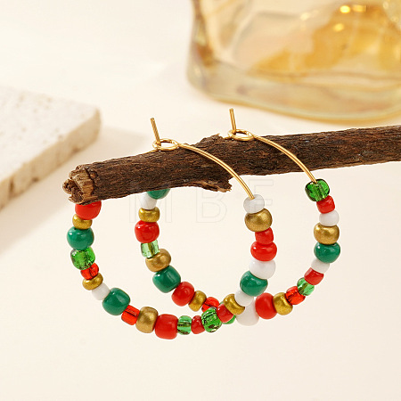 Handmade Glass Seed Beads Christmas Hoop Earrings IE1205-2-1