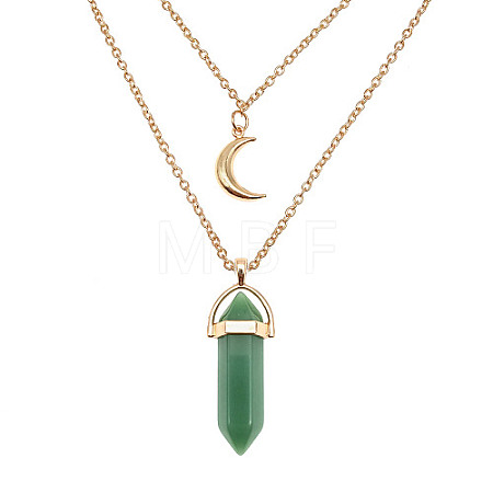 Natural Green Aventurine Cone Pendant Double Layer Necklace UX9990-5-1
