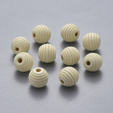 Painted Natural Wood Beehive Beads WOOD-Q040-019B-A08-1