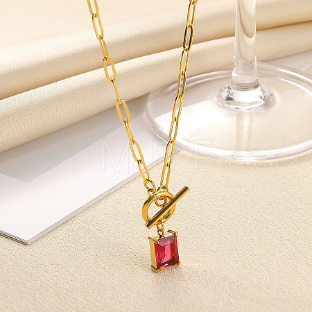 304 Stainless Steel Pave Cubic Zirconia Square Birth Stone Pendant OT Necklaces FS-WGEE56A-07-1