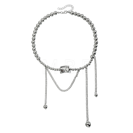 Alloy & CCB Plastic Textured Rectangle Pendant Necklaces with Chain Tassel for Women WG46BC5-01-1