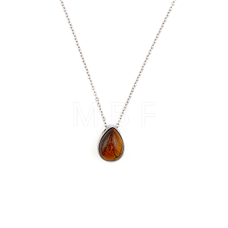 Natural Tiger Eye Teardrop Urn Ashes Pendant Necklace NJEW-CA0003-09B-1