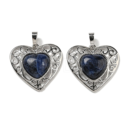 Natural Sodalite Peach Love Heart Pendants G-G158-01P-1