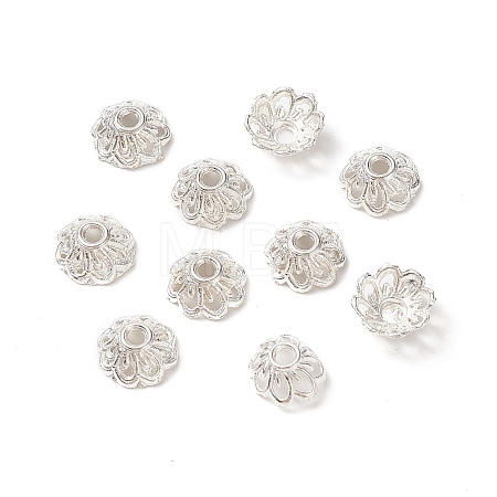 Silver Color Plated Alloy Flower Bead Caps X-TIBEB-E017-S-1