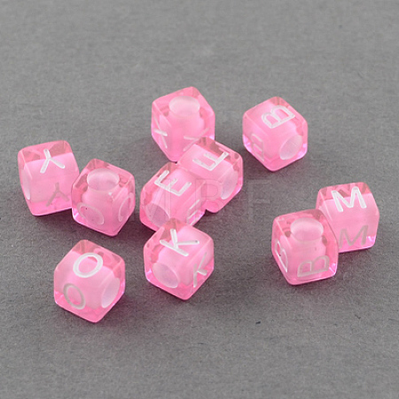 Mixed Letters Transparent Acrylic Cube Beads SACR-S181-06-1