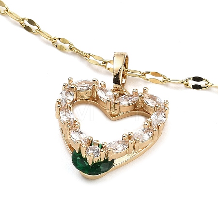 Heart Brass Micro Pave Cubic Zirconia Pendant Necklaces NJEW-E105-10KCG-1