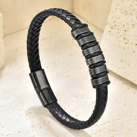 Braided Imitation Leather Cord Bracelets with Black 316L Stainless Steel Magnetic Clasps for Men WGAC05A-03-1