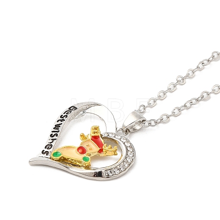 Heart with Word Best Wishes Zinc Alloy Pendant Necklaces for Christmas LS-NJEW-M203-02B-GP-1