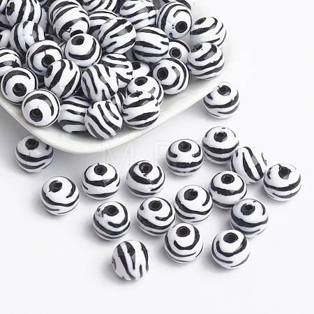 Chunky Bubblegum White and Black Acrylic Zebra Striped Style Heart Beads X-SACR-C020-42-1