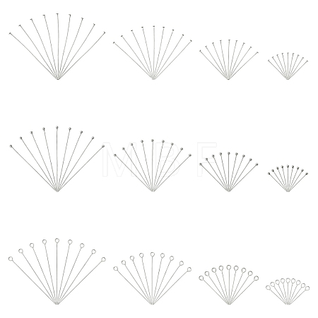 12 Styles 304 Stainless Steel Flat Head Pins & Eye Pin & Ball Head Pins STAS-YW0003-26-1
