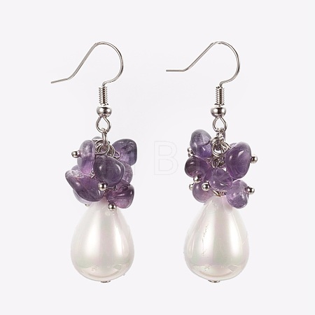 Natural Amethyst Dangle Earrings EJEW-JE02823-05-1