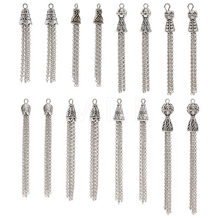 16Pcs 8 Styles Tibetan Style Zinc Alloy Tassels Big Pendants TIBEP-PH0001-91-1