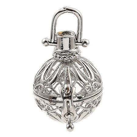 Rack Plating Brass Bead Cage Pendants KK-D025-01A-P-1
