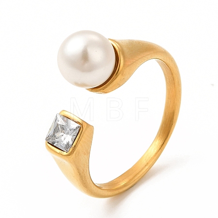 Ion Plating(IP) 304 Stainless Steel Rhinestone Cuff Finger Rings RJEW-C049-11B-G-1