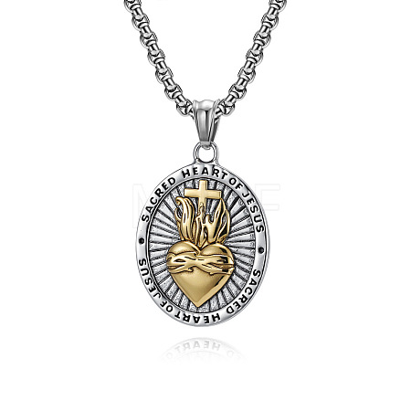 304 Stainless Steel Sacred Heart of Jesus Pendant Box Chain Necklaces for Men FS-WG81DA6-02-1