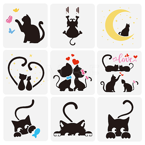 9Pcs 9 Styles PET Hollow Out Drawing Painting Stencils DIY-WH0394-0307-1