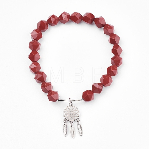 Natural Red Jasper Beads Charm Bracelets BJEW-O162-D07-1