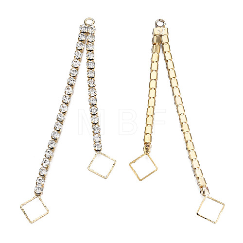 Brass Pave Crystal Rhinestone Chain with Rhombus Big Pendants KK-N216-422-03LG-1