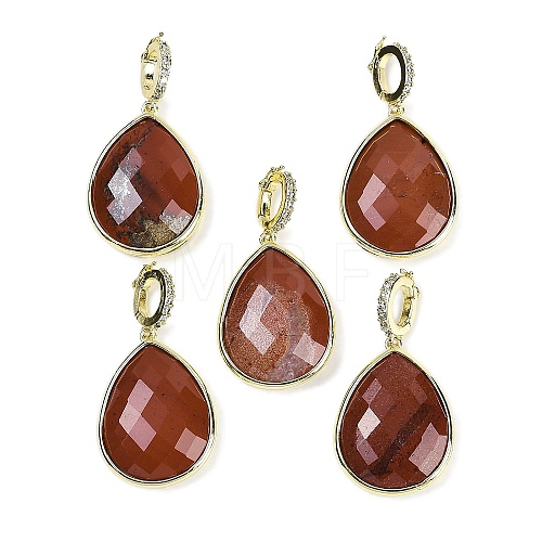 Natural Red Jasper Faceted Teardrop Pendants G-B126-04G-03-1