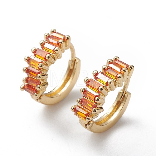 Orange Cubic Zirconia Rectangle Hoop Earrings EJEW-L261-007G-1