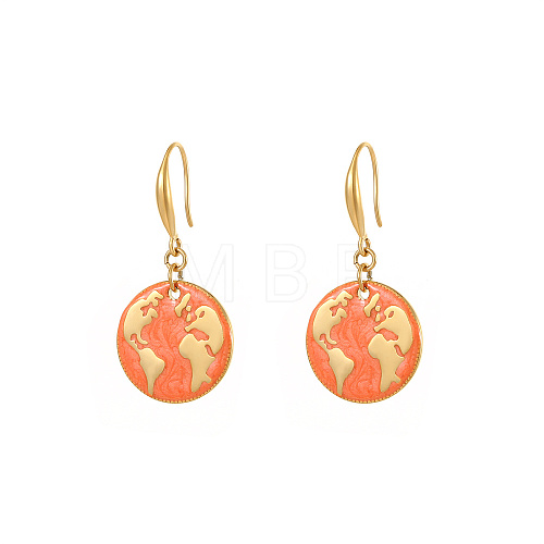 Golden Tone Stainless Steel Enamel Map Dangle Earrings for Women NE3200-1-1