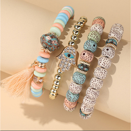 Bohemin Style Natural Moon and Star Xingyue Bodhi Beads Stretch Bracelet Set WG2BA1D-15-1