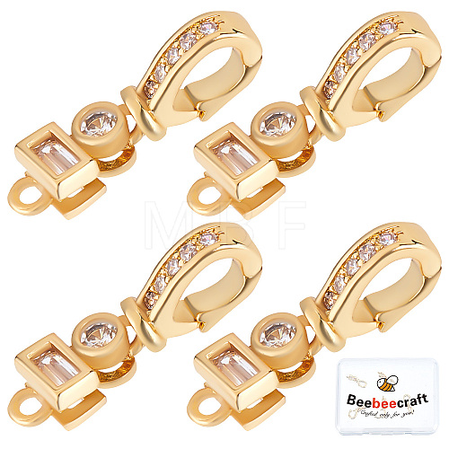 6Pcs Brass Micro Pave Clear Cubic Zirconia Fold Over Clasps ZIRC-BBC0001-26-1