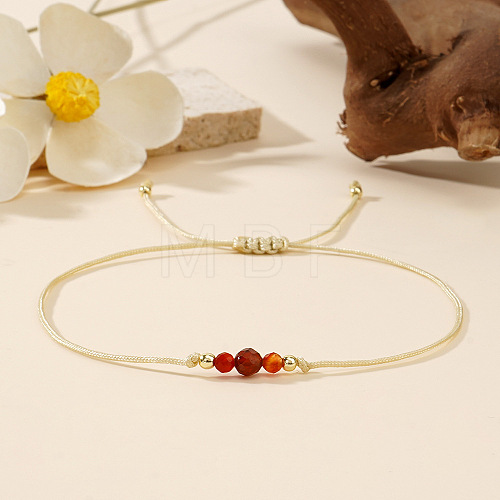 Simple Casual Brass & Natural Red Agate Beads Braided Bracelets LM1536-3-1