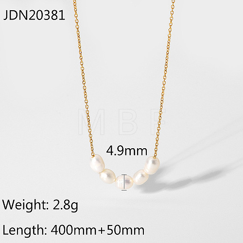 Gold Plated Stainless Steel Lock Collar Necklace with Natural Freshwater Pearl ST6721823-1