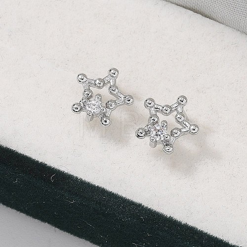 Brass Clear Cubic Zirconia Stud Earrings EJEW-Q014-13P-1