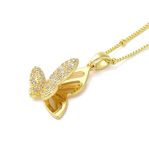 Brass Micro Pave Clear Cubic Zirconia Pendant Necklaces for Women NJEW-E106-20G-01-1