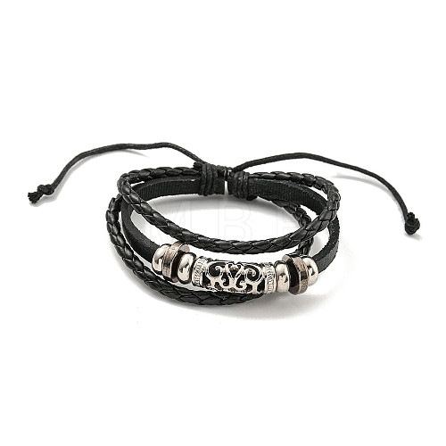 Braided PU Leather & Waxed Cords Triple Layer Multi-strand Bracelets BJEW-P329-08A-P-1
