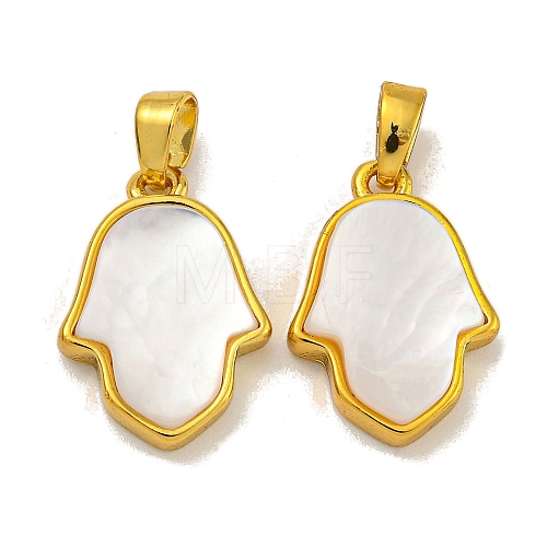 Rack Plating Brass Pave Natural White Shell Pendants KK-U025-04G-01-1