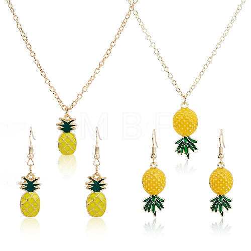 2 Sets 2 Style Alloy Pineapple Pendant Necklace & Dangle Earrings SJEW-FI0001-01-1