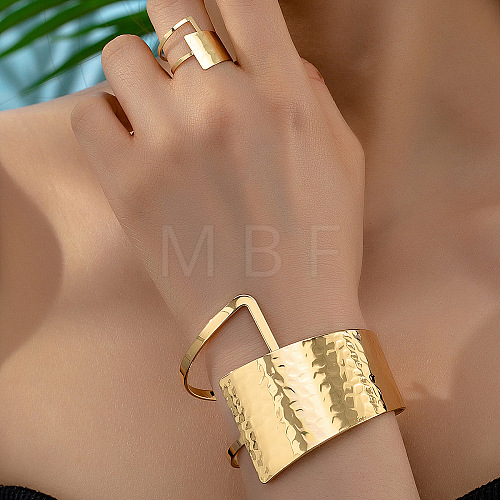 Hammered Trapezoid Alloy Cuff Bangles & Cuff Rings Sets WG7844D-01-1