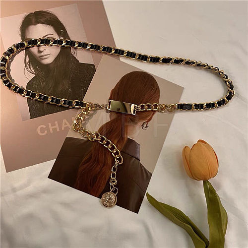 Alloy & PU Leather Twisted Waist Body Chains for Woman WG5E7A9-01-1