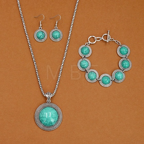 Alloy with Synthetic Turquoise Pendant Necklaces & Link Bracelets & Dangle Earring Sets WGBFEA3-03-1