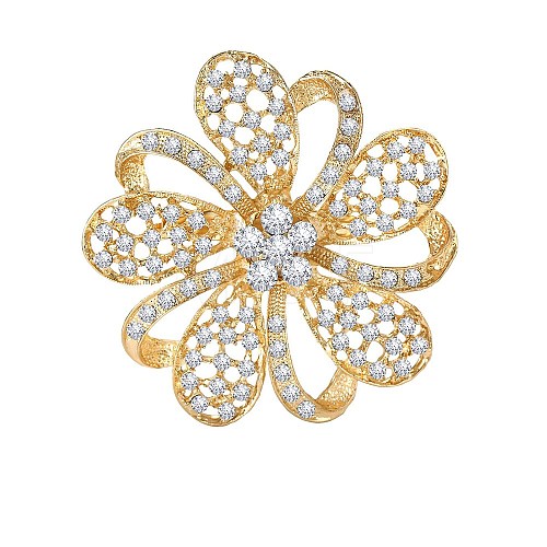 Flower Golden Alloy Rhinestone Brooches for Backpack Clothes PW-WG1E50B-01-1