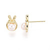 Brass & Natural Pearl Stud Earrings PEAR-N020-WX05-2