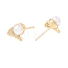 Clear Cubic Zirconia Fishtail Stud Earrings with Acrylic Pearl EJEW-F282-34G-2