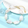Rectangle Natural Keshi Pearl & Brass Beaded Bracelets for Women BJEW-JB13622-1