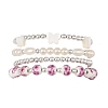 4Pcs 4 Styles Printed Porcelain Beads & Synthetic Hematite Beads & Shell Beads & ABS Plastic Pearl Stretch Bracelets Sets for Women BJEW-JB14203-02-4