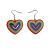 Pride Rainbow Flag Resin Heart Dangle Earrings PW-WG96446-01-5