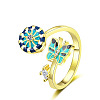 Helm & Butterfly Enamel Rotatable Cuff Rings for Women RJEW-R005-09G-4